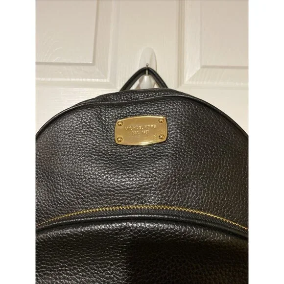 Michael Kors Black Leather Abbey Backpack Black Gold